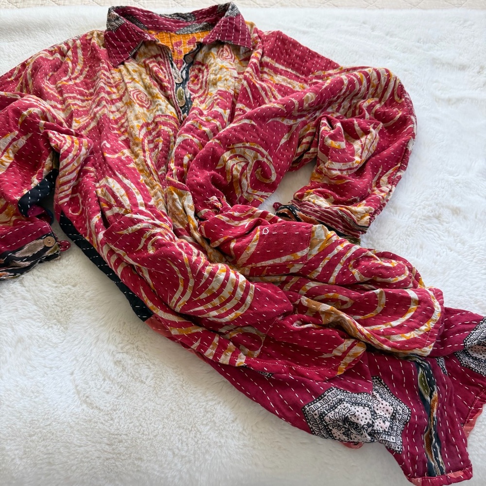 Bohemian Vintage Kantha Cotton Jacket – Hand Stitched – Oversized – Pockets - Picture 2 of 9